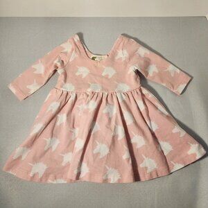 Monica + Andy Girls Pink/White Unicorn Dress with Long Sleeves Size 0-6 Months